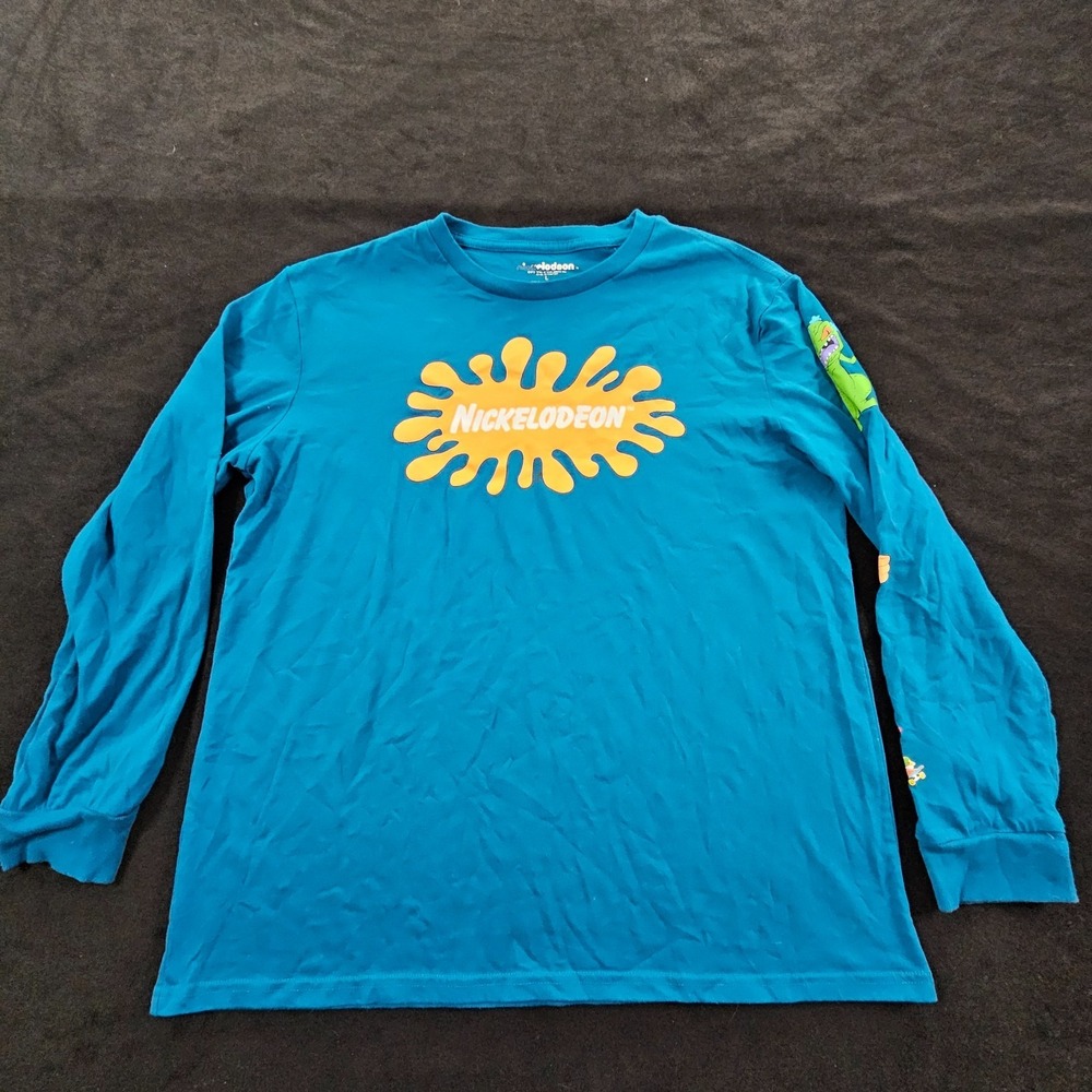 Nickelodeon Cartoon Characters Blue Long Sleeve Cotton Blend T-Shirt Women's L